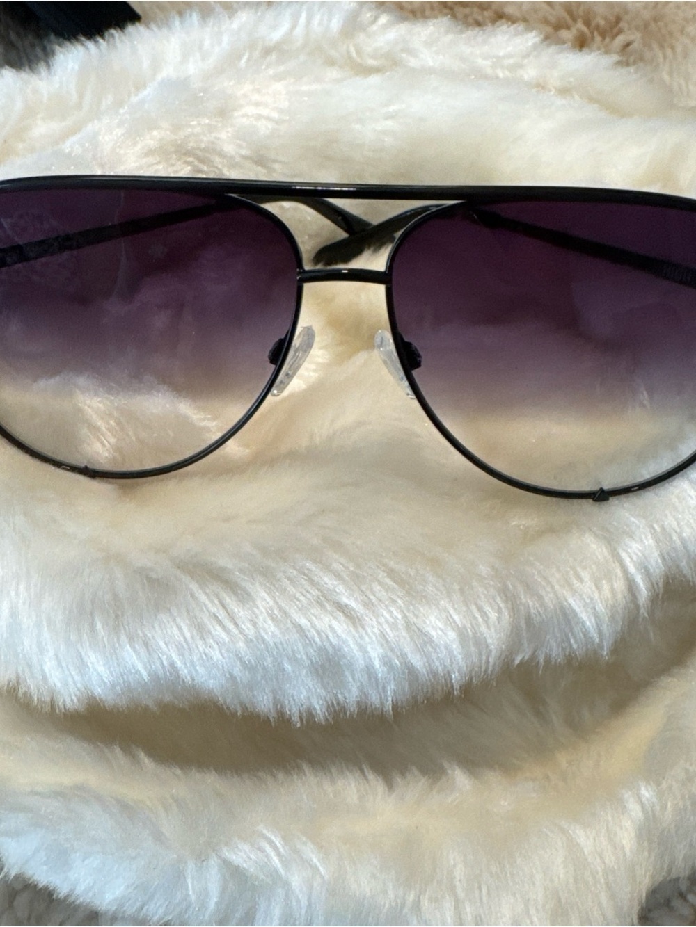 QUAY Australia High Key 126 Oversized Aviator Sunglasses Black Frame Purple Fade